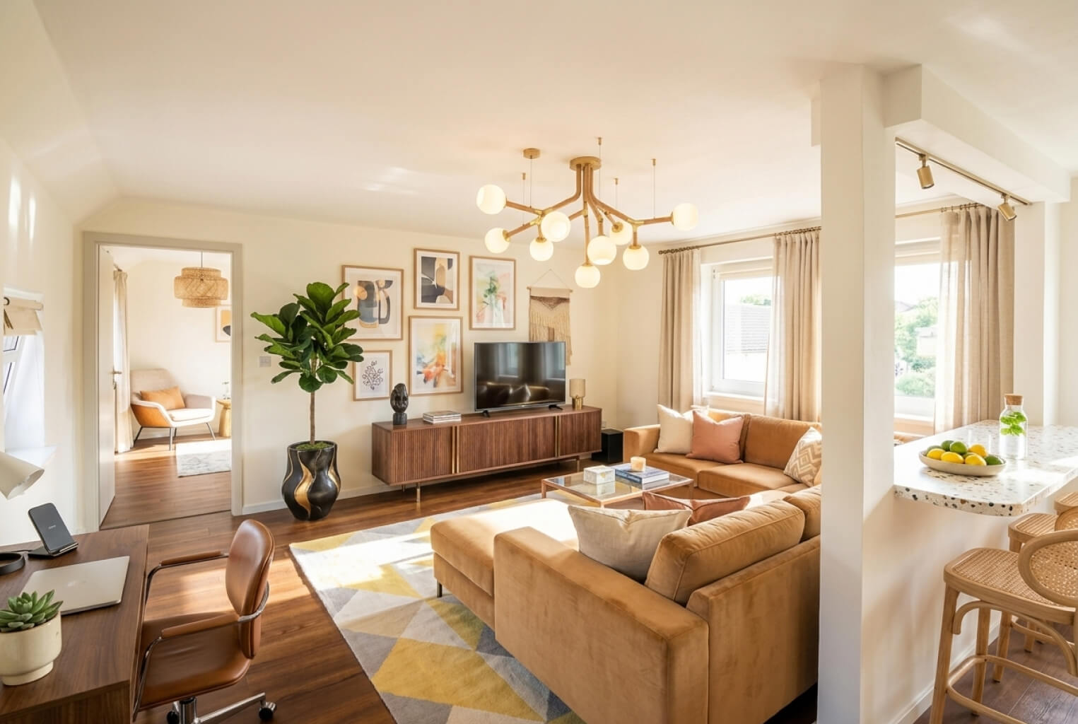 Визуализация интерьера с более смелым согласованным дизайном